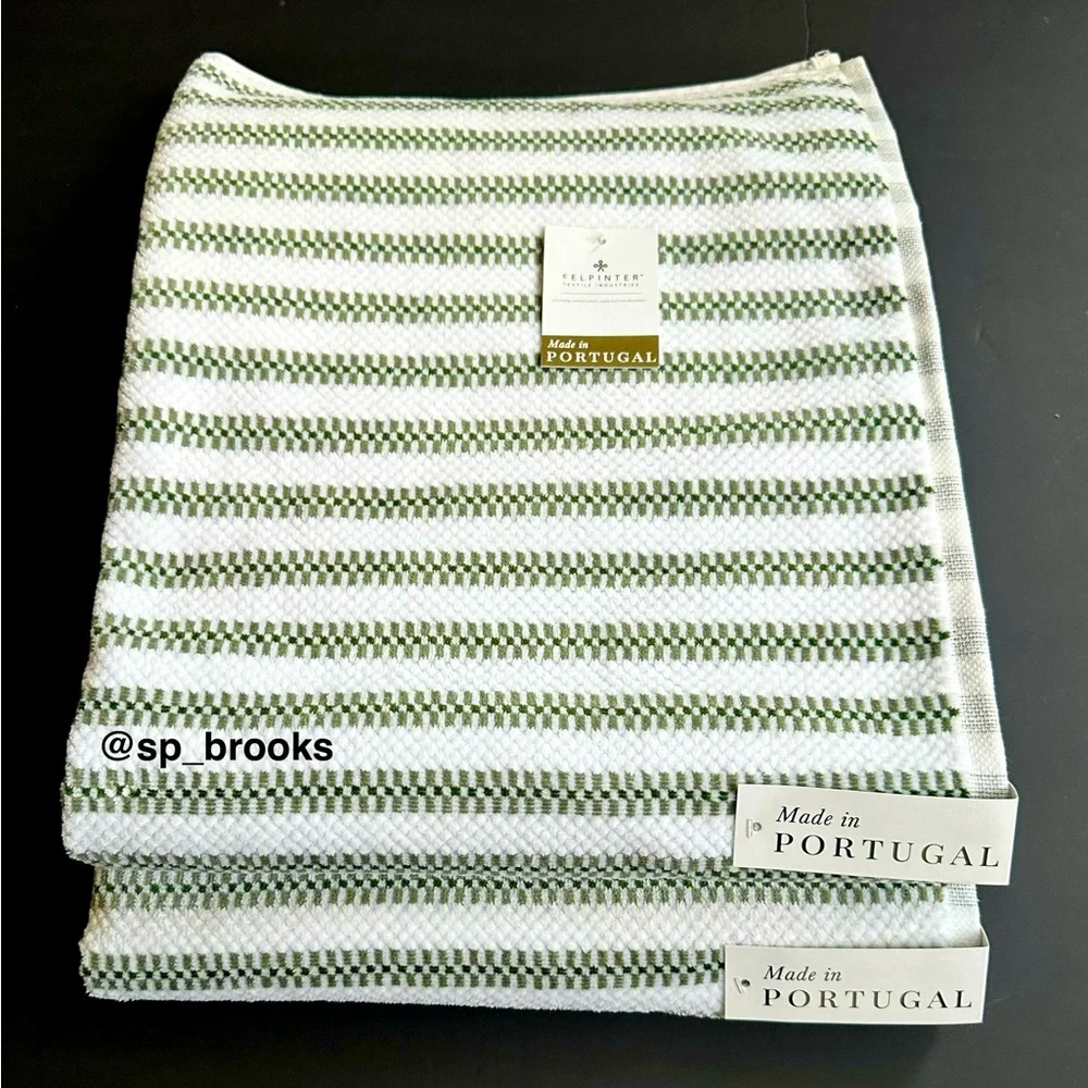 🎁6PC FELPINTER Bath Towel Set - Green and White, Super Soft & Absorbent